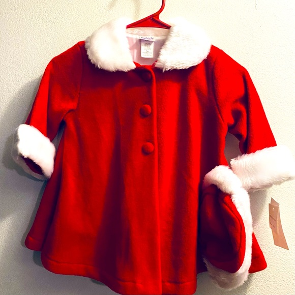 Melody Kids Red & White Christmas coat and Hat - Picture 1 of 12